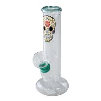 Mini glass bong - Skull - green - 142mm