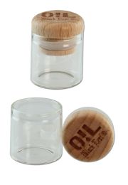  'Oil Black Leaf' Glass Jar clear w. Wood Lid - 10ml