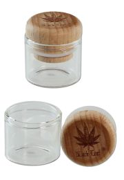 'Black Leaf' Glass Jar clear with Wood Lid 3ml 