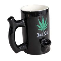 'Black Leaf' Ceramic Mug Bong Wake+Bake
