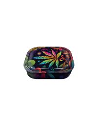 Metal Box with Rolling Tray - Colourful Leaf - 18 x 14 x 5cm